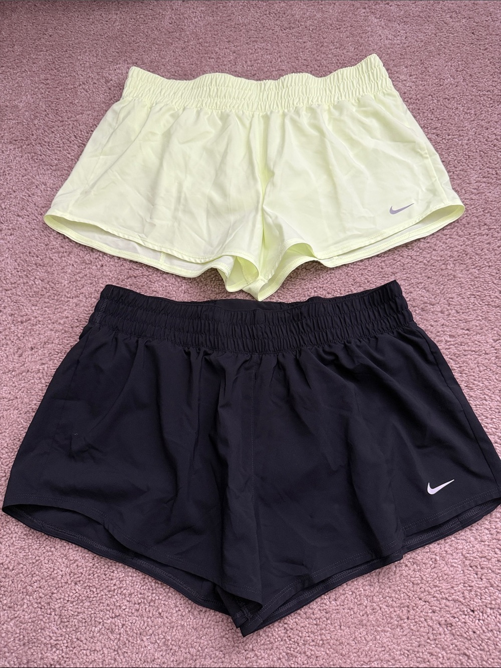 Nike Women's Dri-fit Running Shorts - Black and neon Yellow